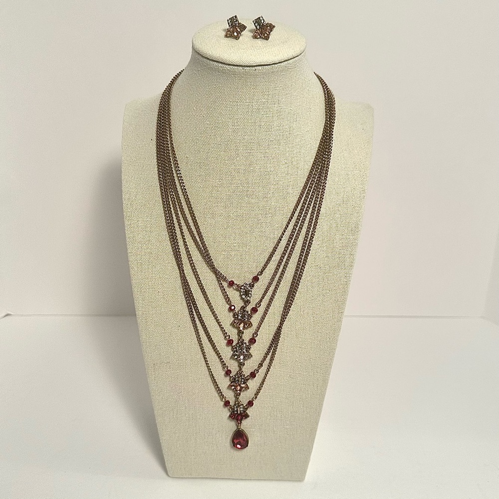 Charming Charlie Layered Art Deco Boho Necklace and Matching Earrings